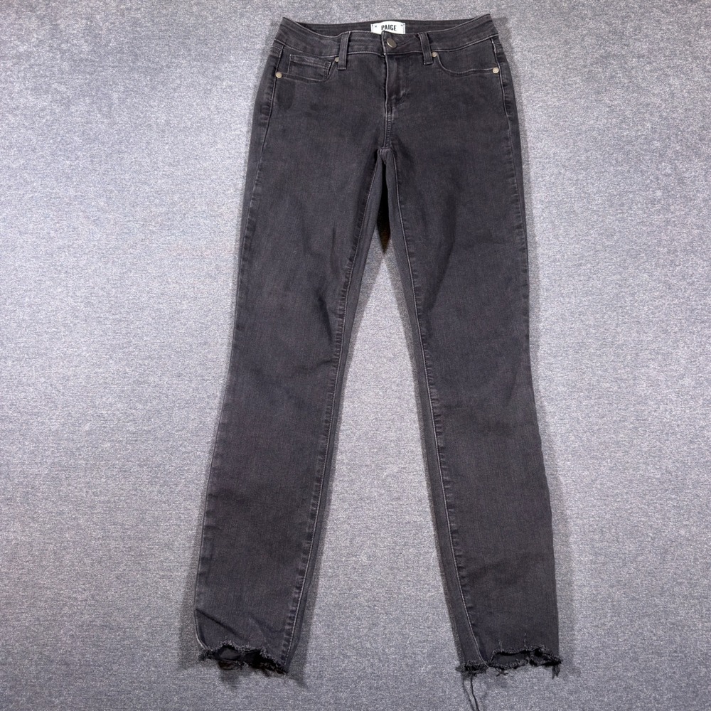 PAIGE Verdugo Ankle Jeans Womens 25 Black Skinny Mid Rise Raw‎ Hem Stretch Denim